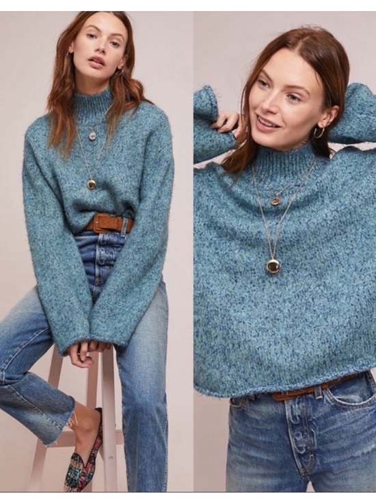 Anthropologie Sweaters - Anthropologie Moth Blue Sparkle Knit Tinsel Mock Neck Sweater